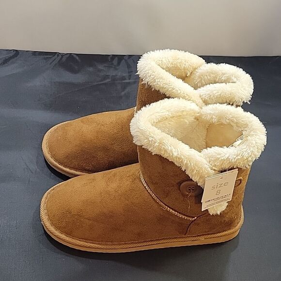 BRAND NEW JUST BE LADIES COG FAUX SUEDE ROUND TOE FAUX FUR WOMEN"S BOOTIES - Picture 5 of 13